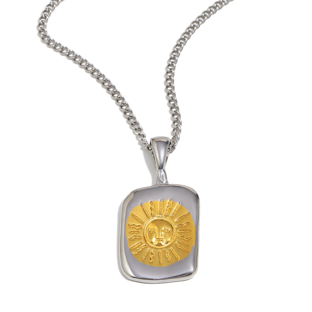 Collana con ciondolo minimalista a forma di volto di sole geometrico da donna in acciaio inossidabile placcato oro 18 carati Design di lusso leggero
