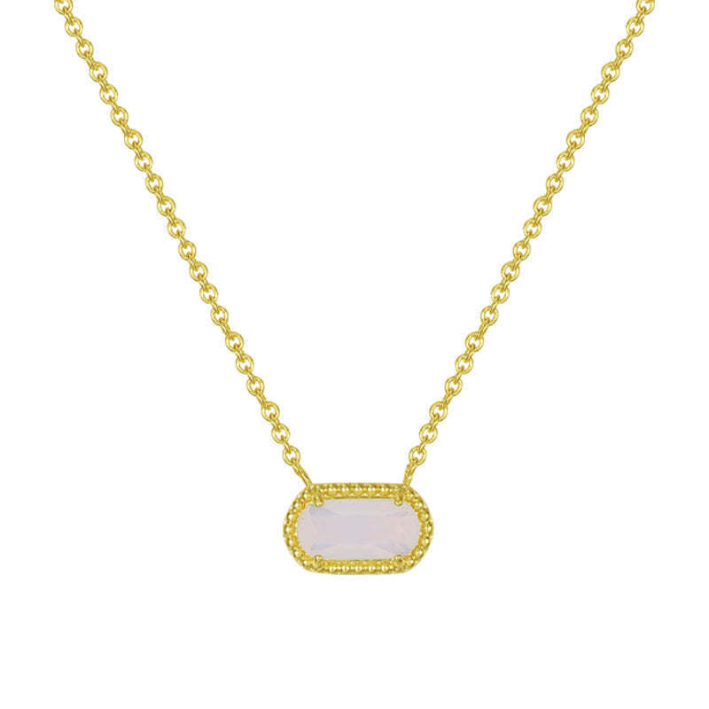 Elegant Oval Green Zircon Necklace in Copper with Electroplated Finish for Women