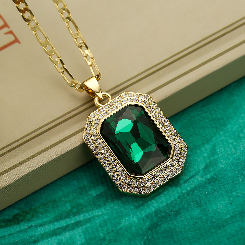 Collana con ciondolo quadrato geometrico minimalista in zircone da donna in rame con stile retrò hip-hop