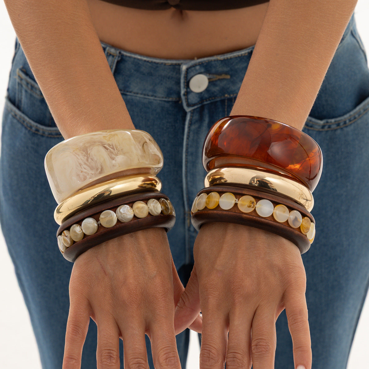 Vintage Geometric Resin Plated Cuff Bracelet
