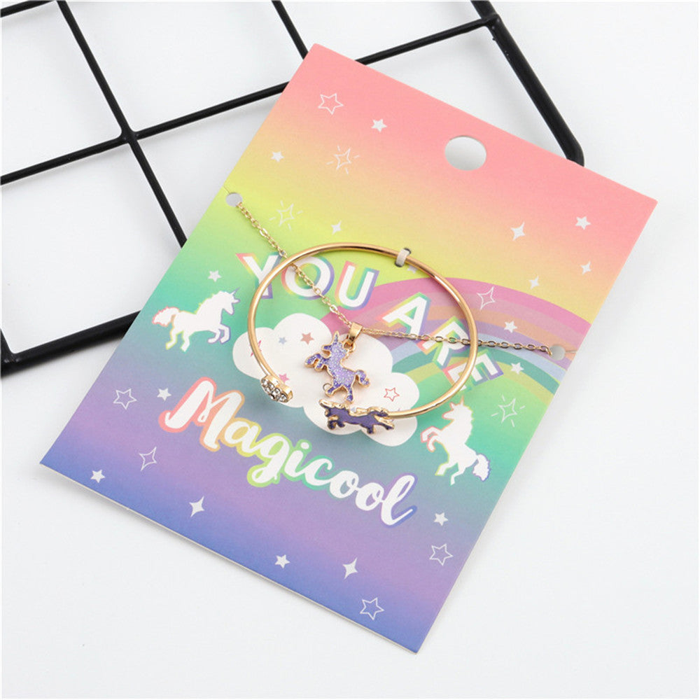 Sweet Cartoon Animal Style Alloy Swan and Unicorn Pendant Necklace Set with Enamel Finish for Girls