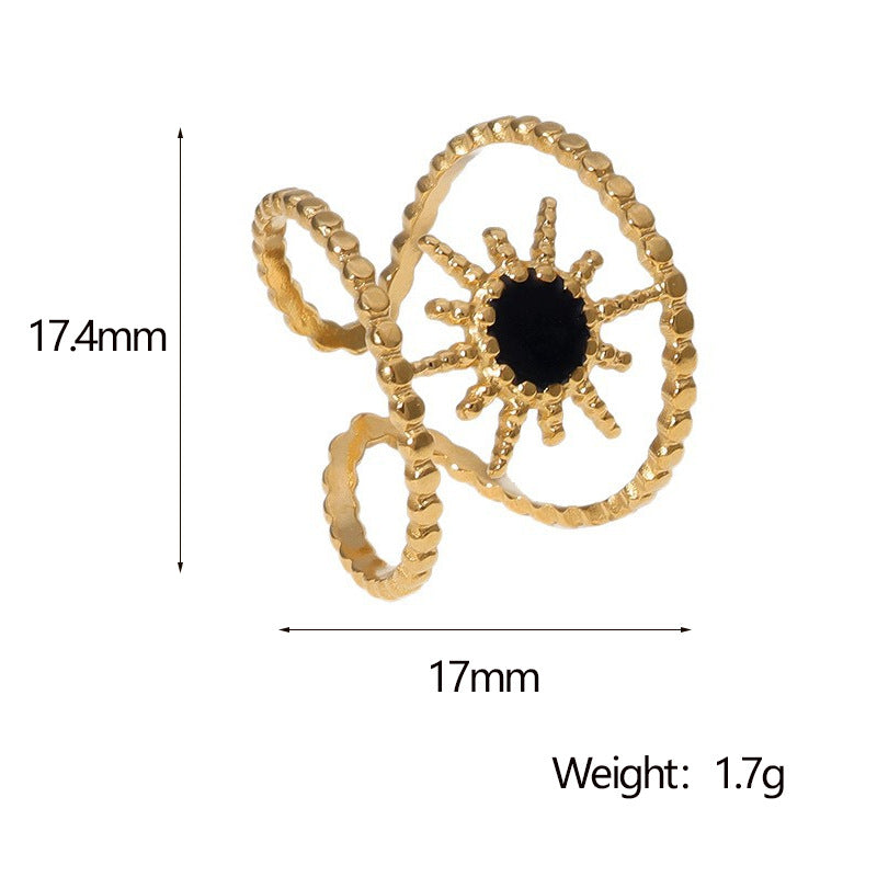 Luxury Minimalist Geometric Stainless Steel Adjustable Open Ring with Gold Plating for Women