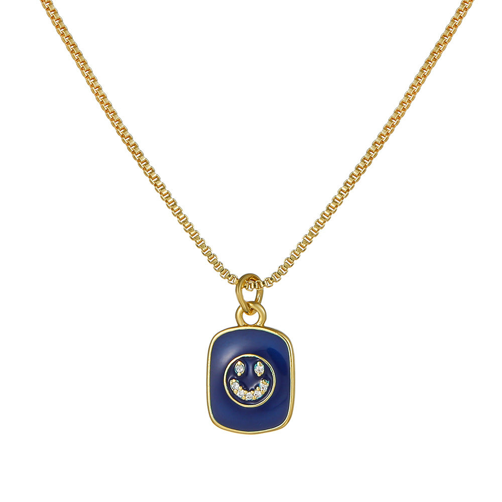 Elegant 18K Gold Plated Heart Geometric Brass Drip Oil Necklace with Cubic Zirconia for Unisex