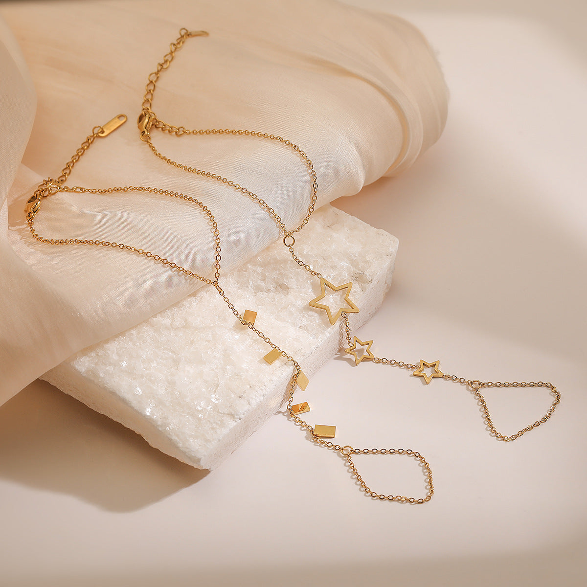 Minimalist Geometric Stainless Steel Hand Chain for Women with 18K Gold Plating and Irregular Design