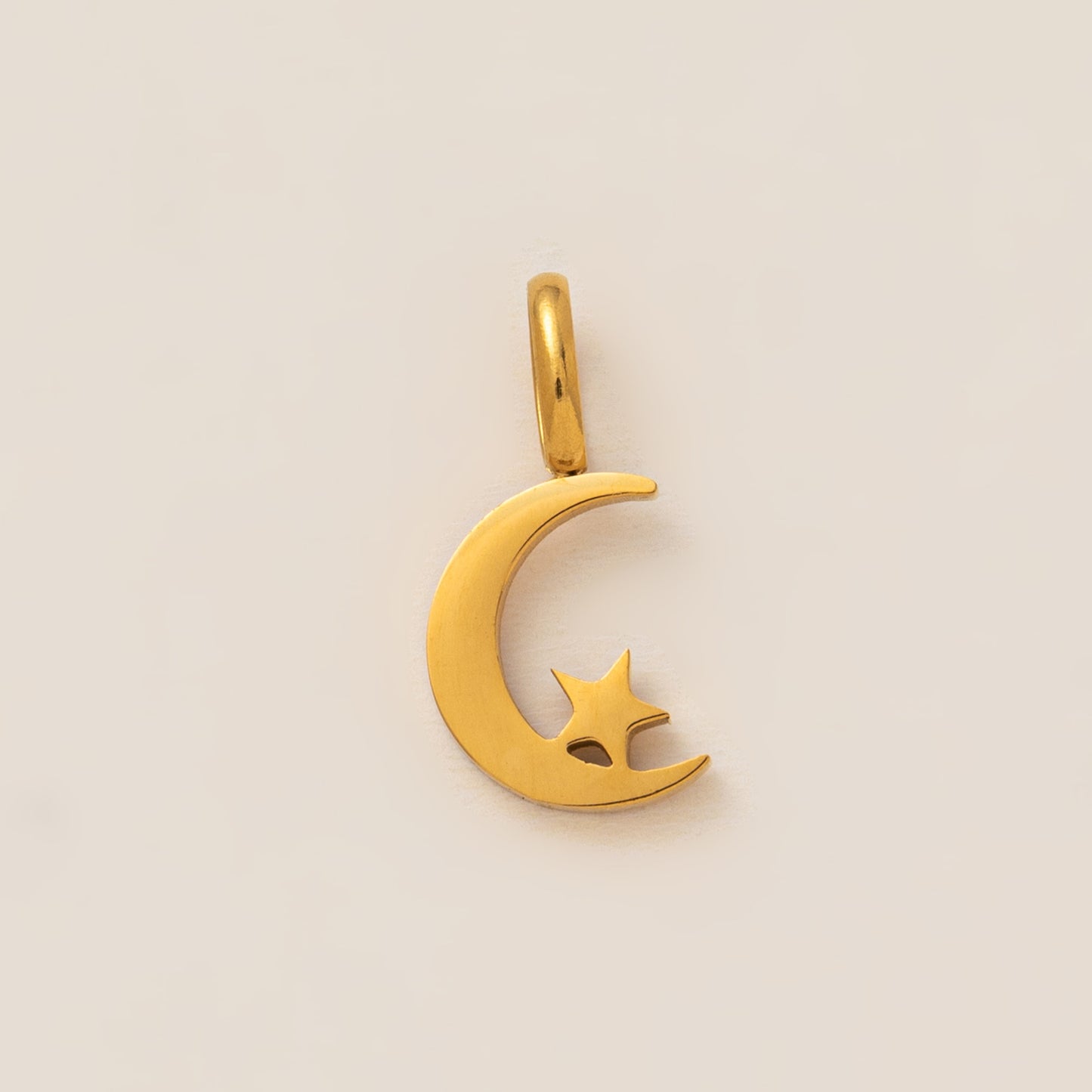Vintage Stainless Steel PVD Gold Plated Moon Star Charm Bar Necklace Ball Chain Unisex