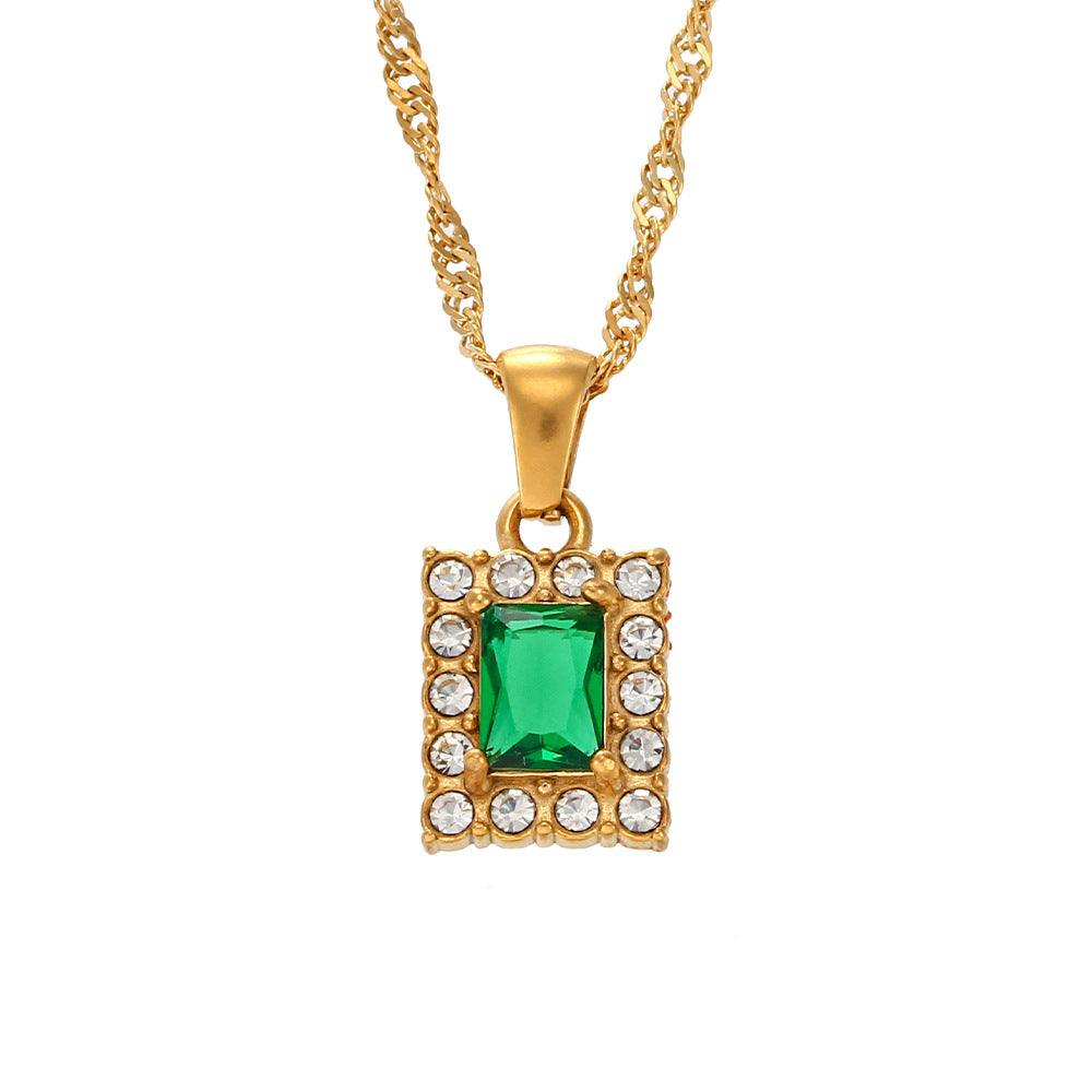 Collana da donna con pendente quadrato in zircone placcato in acciaio inossidabile geometrico minimalista con catena ondulata