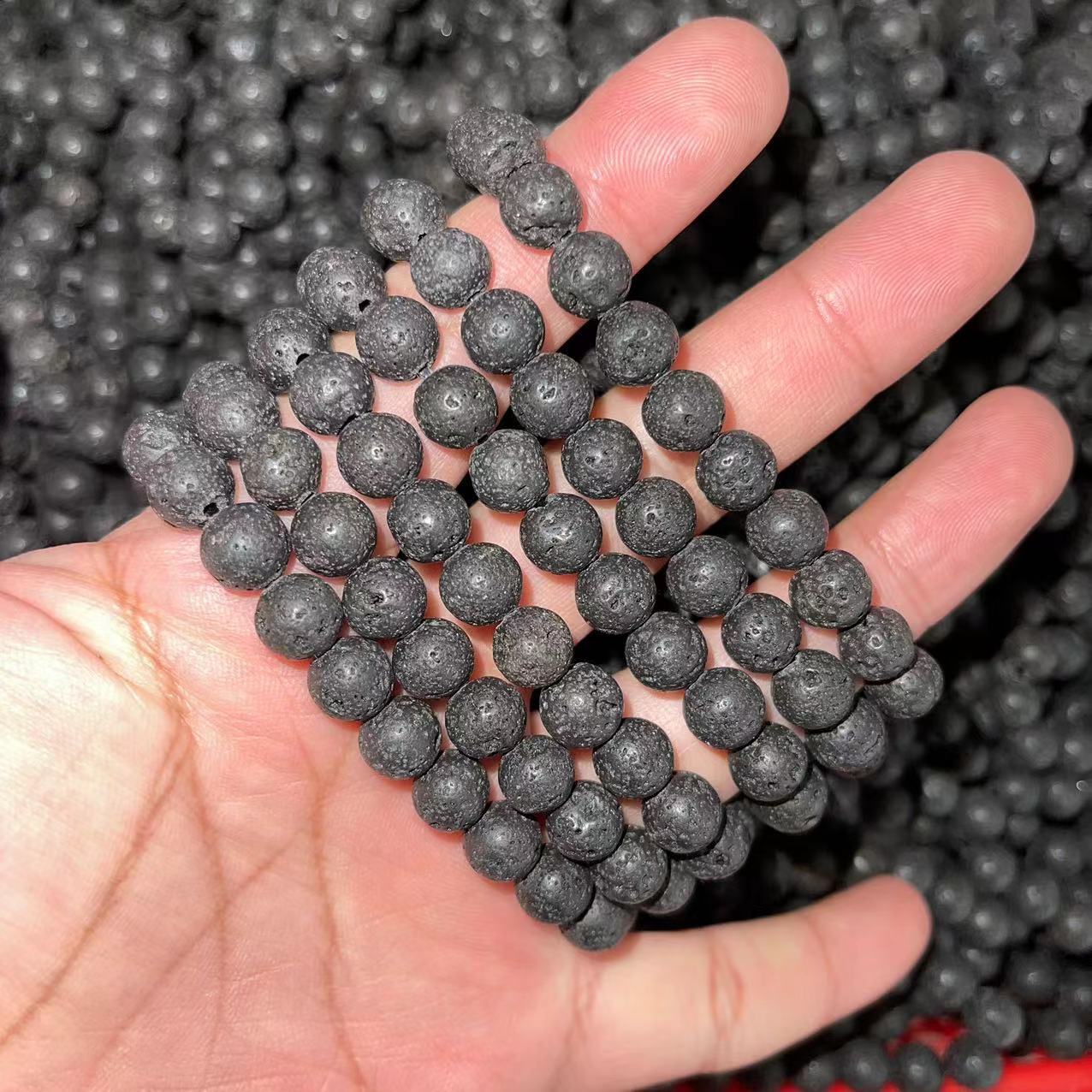 Natural Volcanic Stone and Agate Beaded Bracelet Geometric Round Unisex Fashion Jewelry