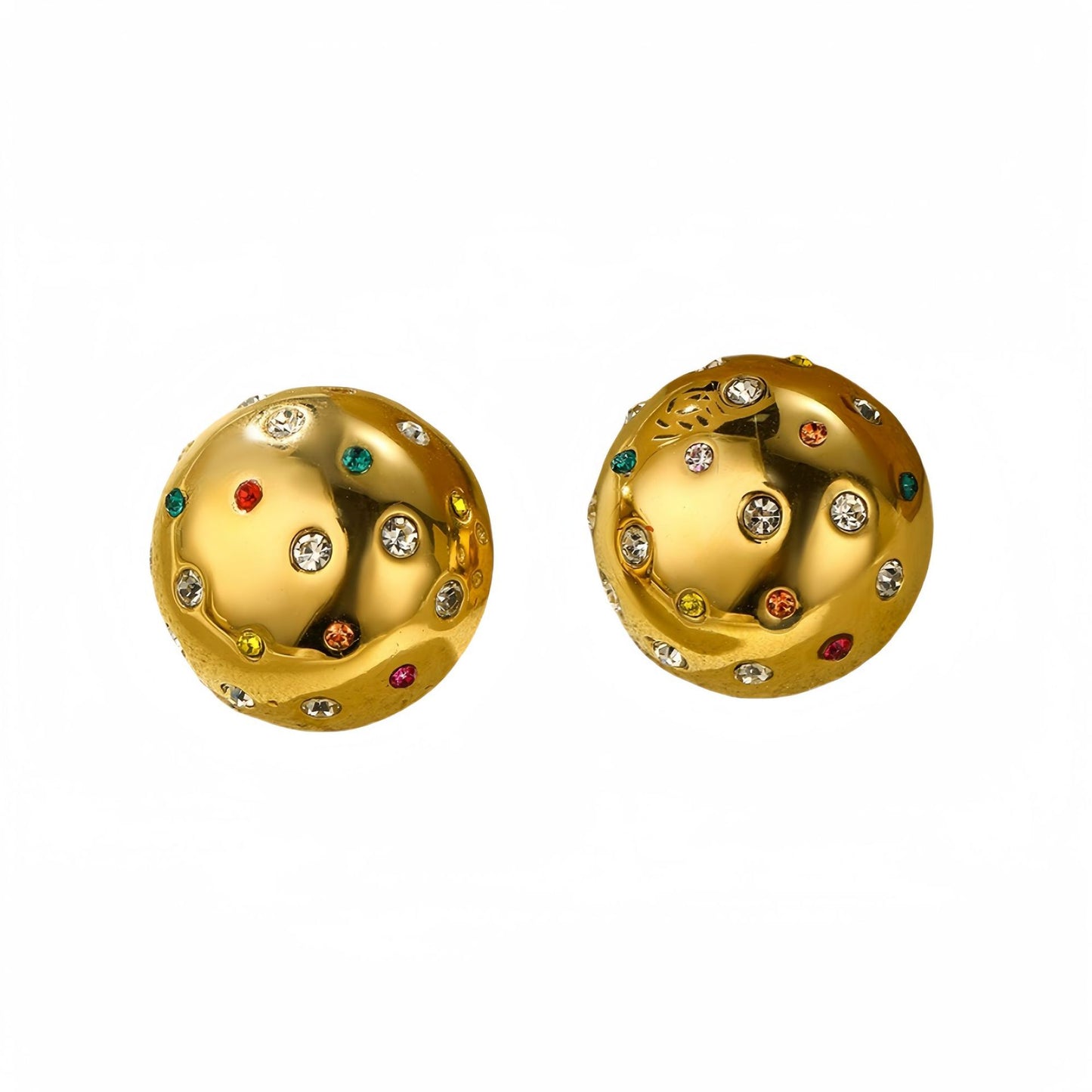 Aretes de acero inoxidable geométricos vintage con circonita colorida y acabado chapado