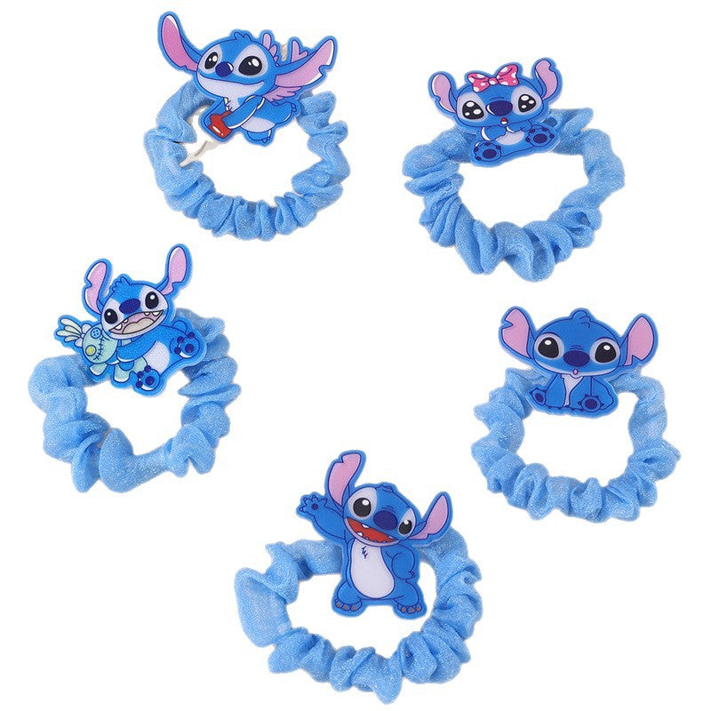 Cartoon Character Acrylic Hair Ring for Kids with Knitted Texture and Pastel Macaron Color Scheme