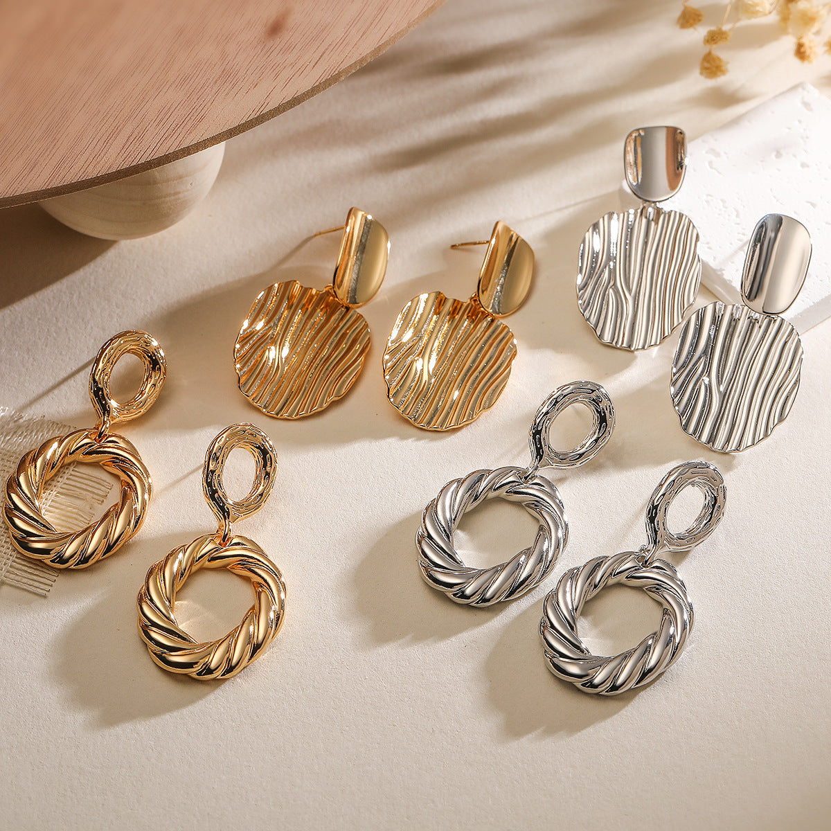 Minimalist Geometric Copper Earrings with Real Gold Plating for Women, Irregular Fashion Statement Earrings