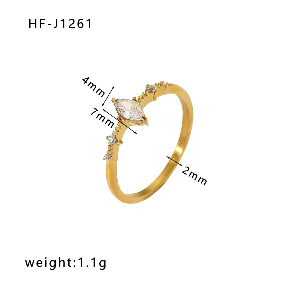 Anello Aperto da Donna in Acciaio al Titanio con Corona Irregolare e Zirconia Incastonata a Forma Geometrica, Stile Ins
