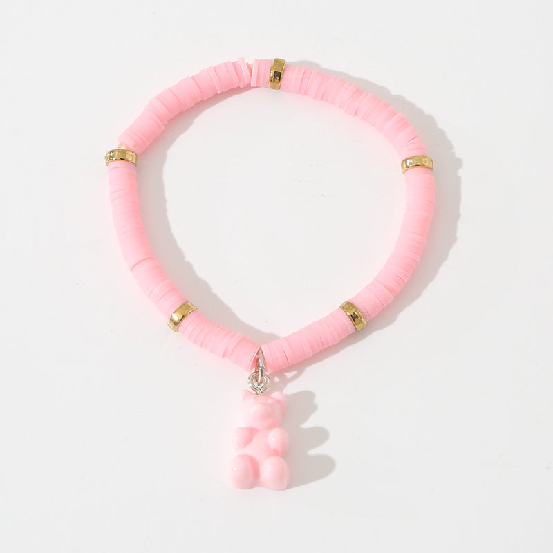 Braccialetto con ciondolo a orsetto carino e minimalista per bambini, realizzato in resina plastica con design artigianale