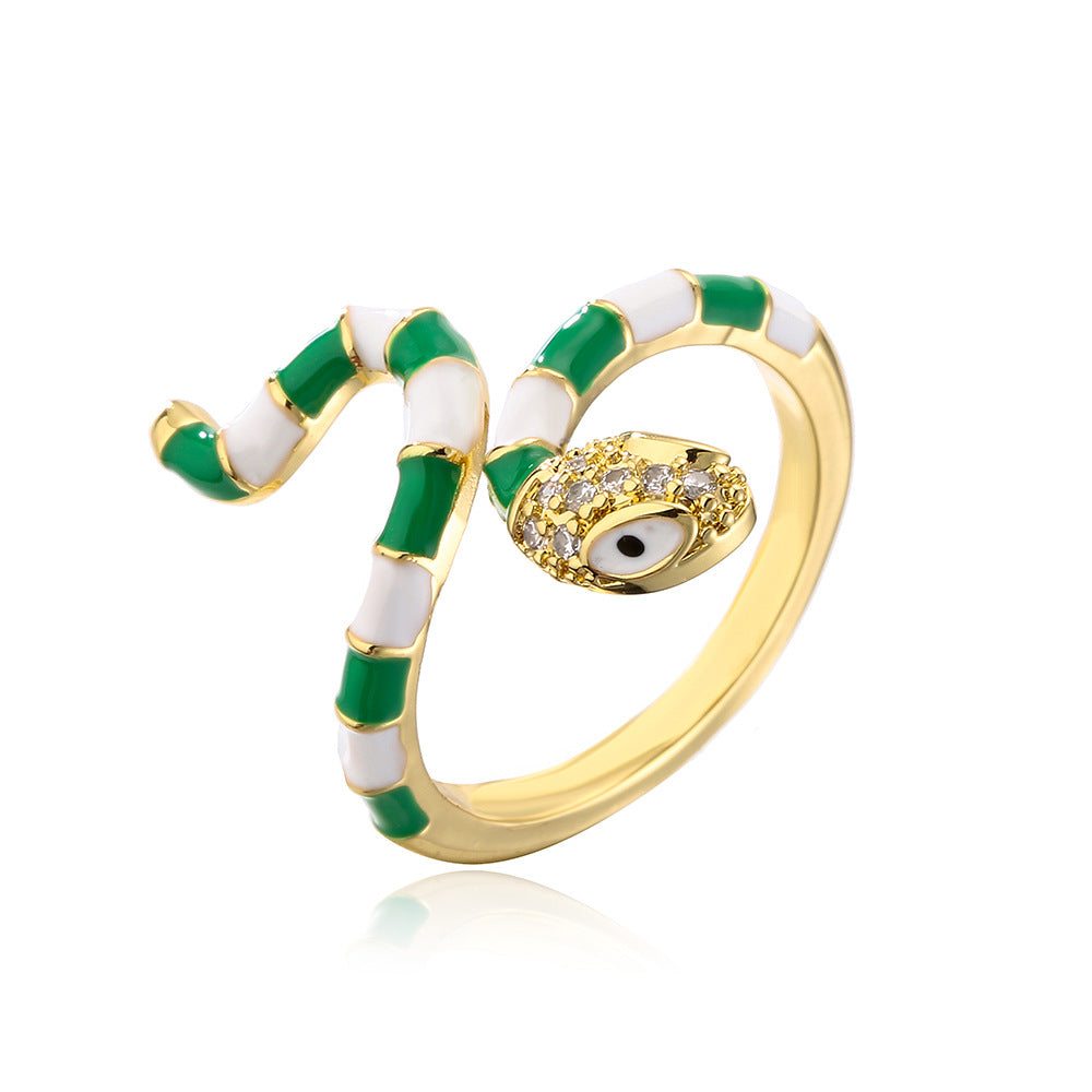 Anello Serpente Geometrico Minimalista da Donna in Rame con Placcatura in Oro 18K e Intarsi in Zircone