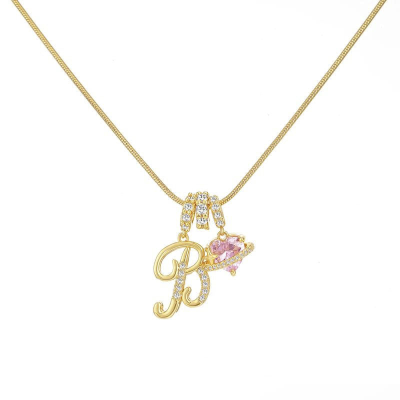 Sweet 22K Gold Plated Letter Titanium Steel Pendant Brass Cable Chain Necklace Unisex