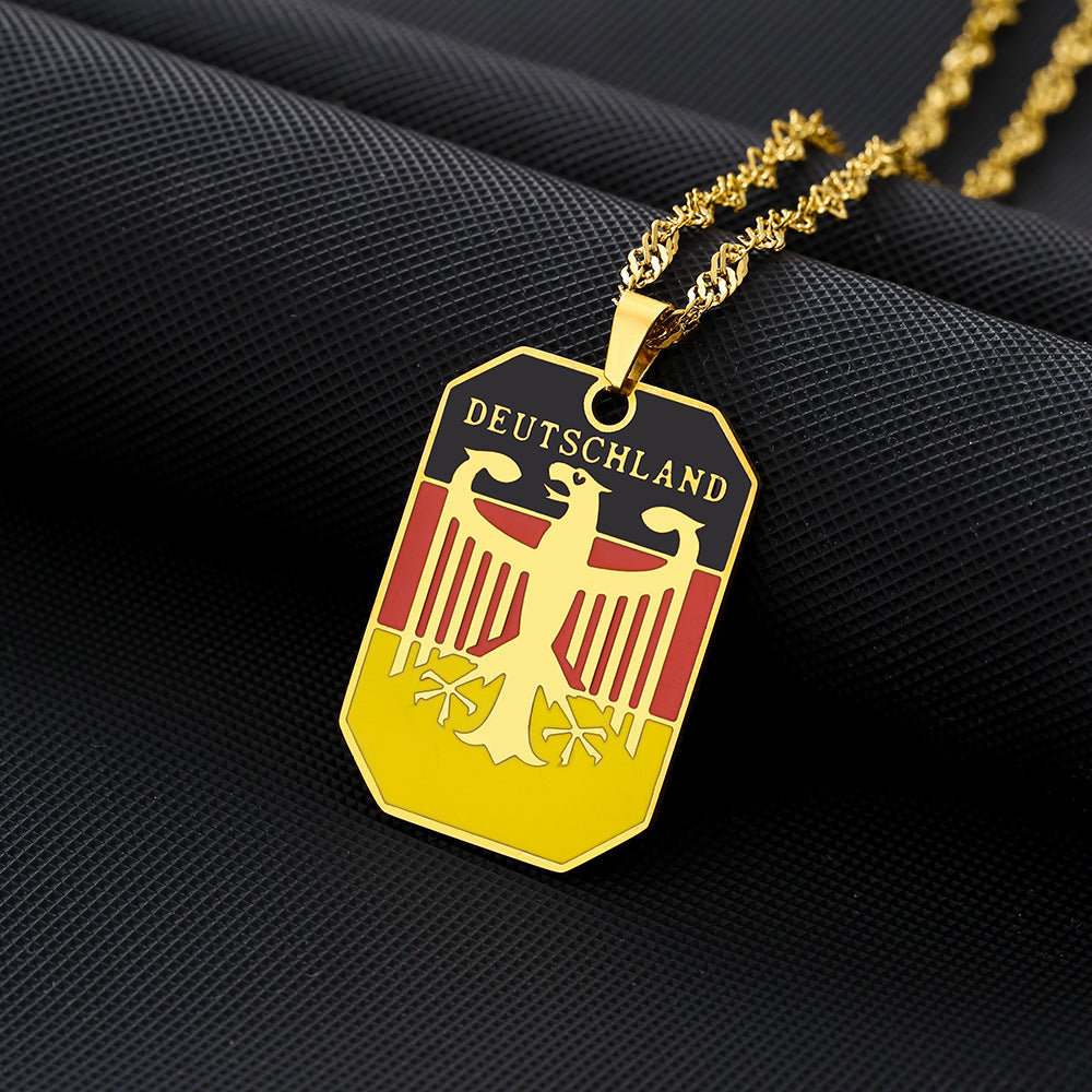 Vintage Ethnic Style Eagle-Shaped Enamel Geometric Pendant Necklace for Unisex in Stainless Steel with Flat Cross Chain