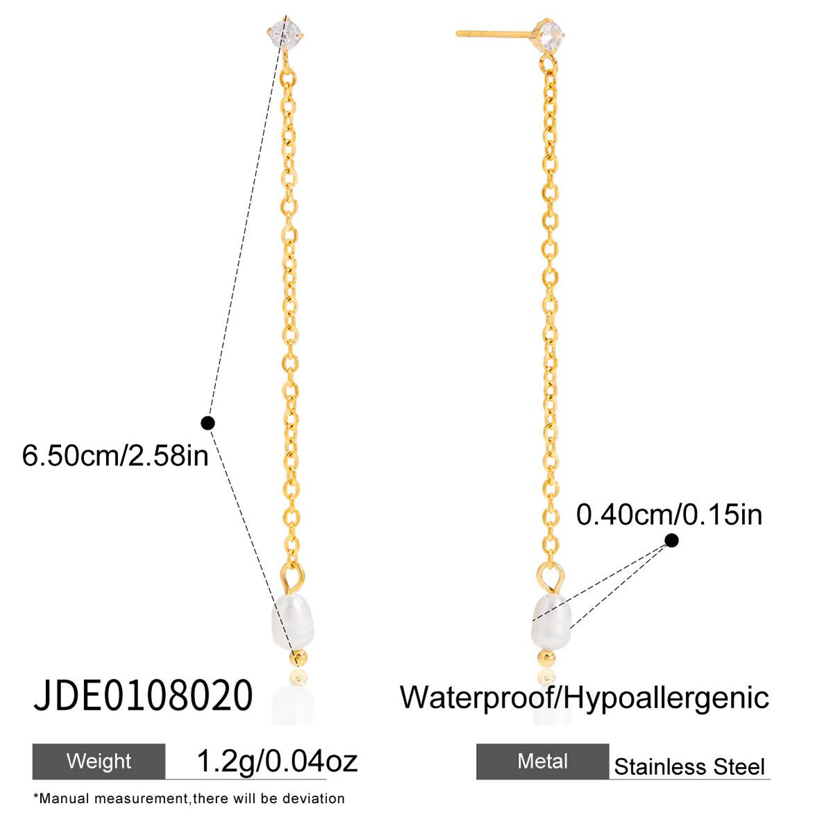 Orecchini geometrici in acciaio inossidabile con zirconi e perle d'acqua dolce pendenti, borchie di lusso placcate per donna