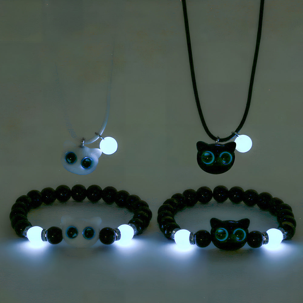 Cartoon Cat Acrylic Pendant Necklace with Leather Cord