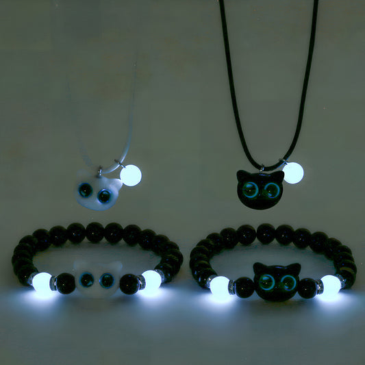 Cartoon Cat Acrylic Pendant Necklace with Leather Cord