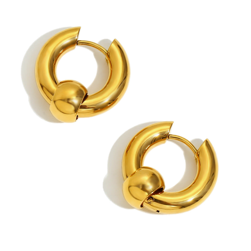 Elegant Business Geometric 18K Gold Plated Stainless Steel Beaded Hoop Earrings for Women