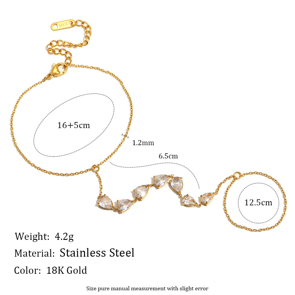 Bracciale a forma di O in acciaio inossidabile placcato oro 18 carati con zirconi, geometrico e alla moda, da donna