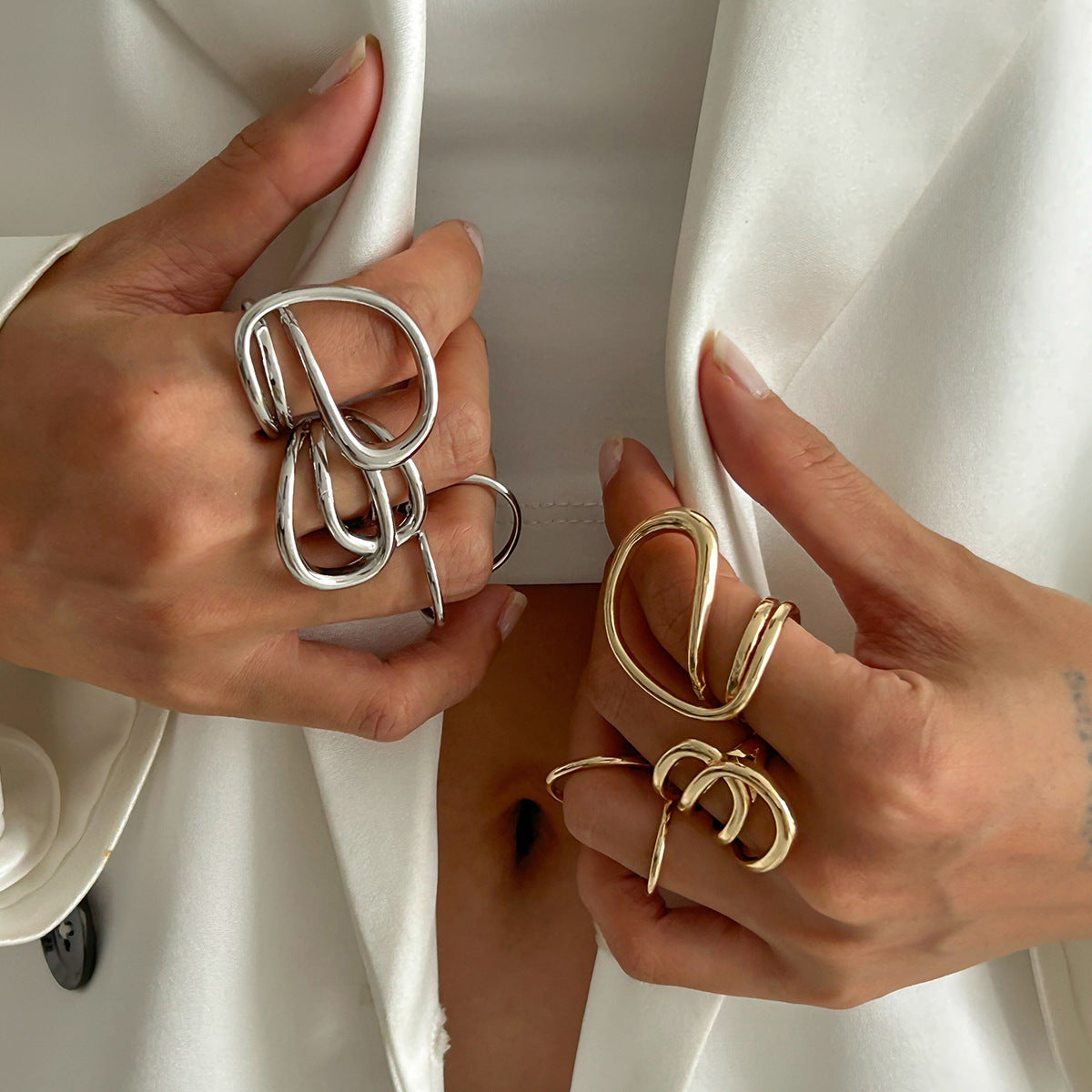Anello da donna minimalista a cerchio cavo geometrico in lega placcata