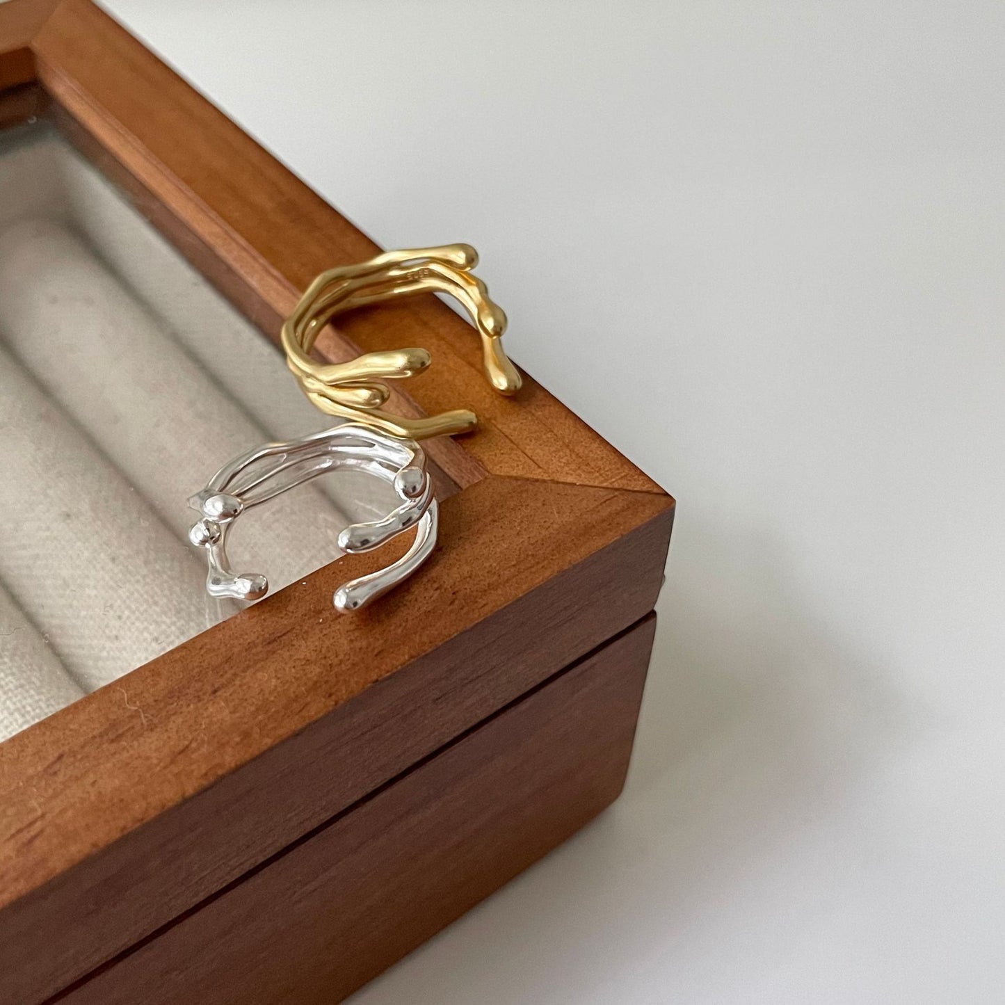 Anillo de plata floral asimétrico minimalista para mujer, de plata de ley 925, joyería hecha a mano
