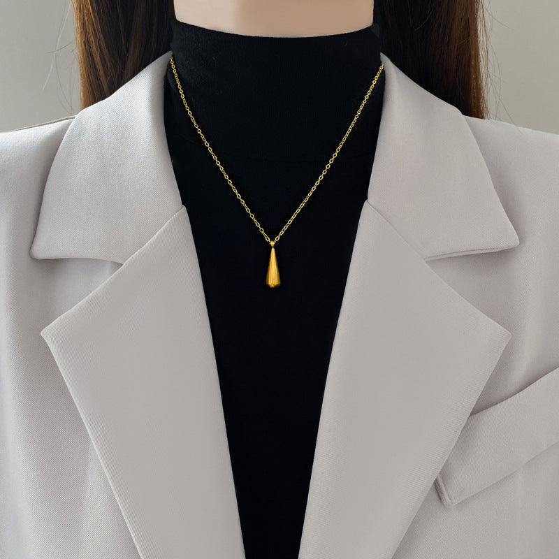 Collana minimalista con pendente a goccia geometrica in acciaio al titanio, unisex, con catena di estensione