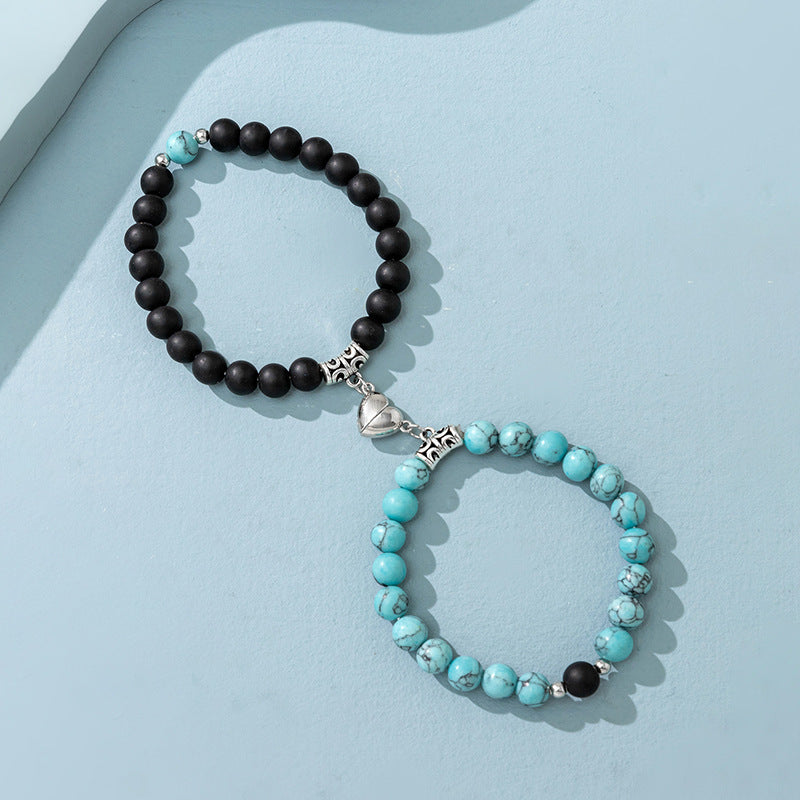 Minimalist Heart Agate Plated Bracelet Set for Unisex