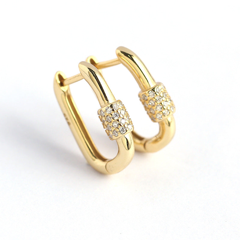 Geometric Oval S925 Sterling Silver Ear Cuffs with Rhinestone Inlay for Women