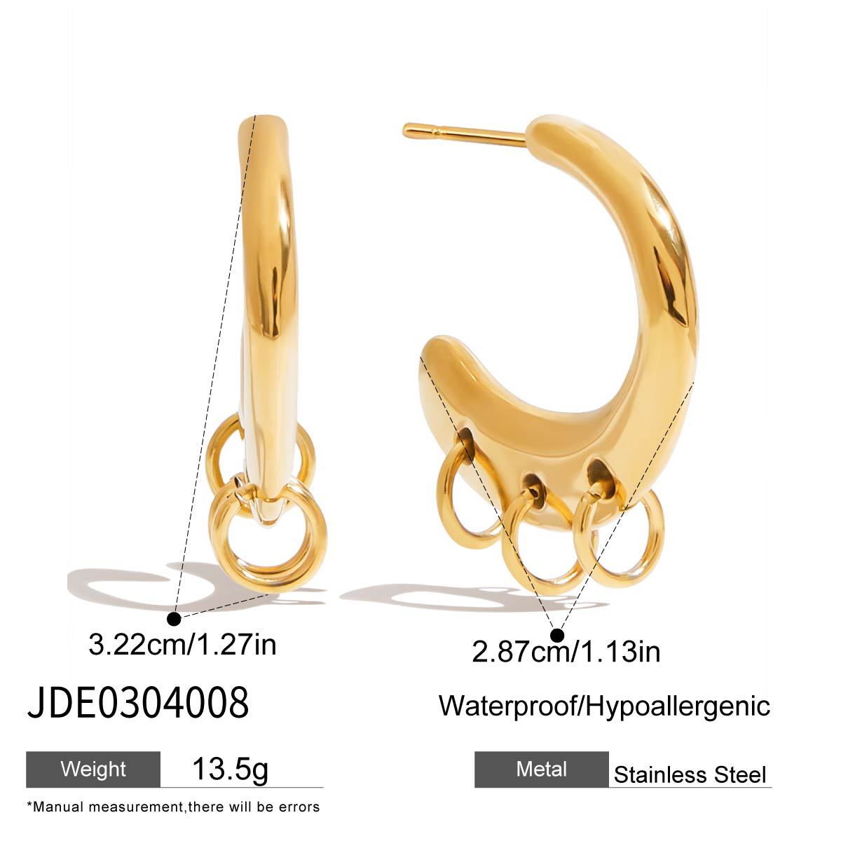 Orecchini a Cerchio da Donna a Forma di C, Minimalisti, Eleganti, Geometrici, in Acciaio Inox e Titanio Placcato, con Barretta DIY per Ciondoli