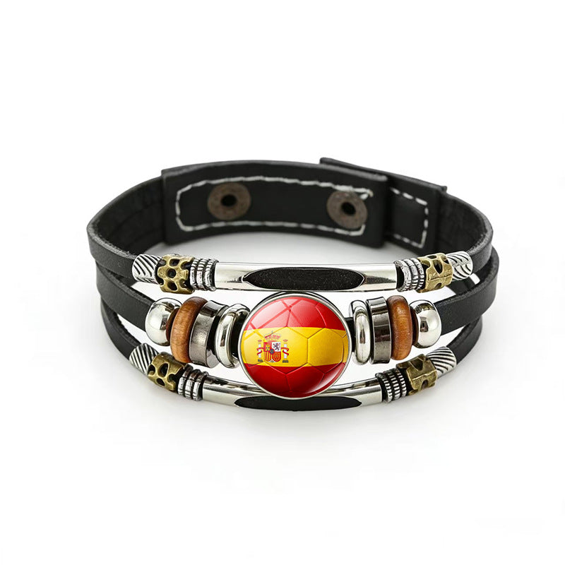 Bracciale unisex vintage in pelle placcata con forme geometriche, multistrato, intrecciato