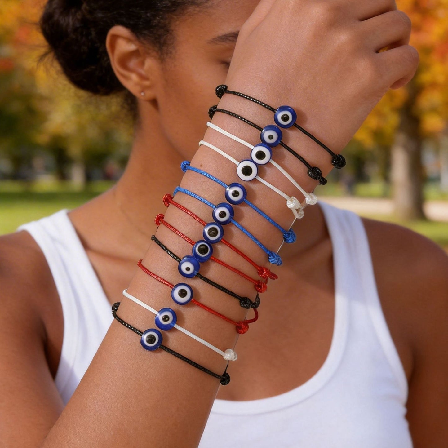 Handmade Acrylic Heart Evil Eye Bracelet Adjustable Woven Multi-layer Rope