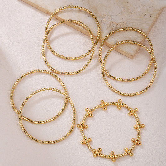 Braccialetto alla moda in stile bohémien da ufficio, set multistrato elastico con ciondoli a croce design geometrico in materiale CCB