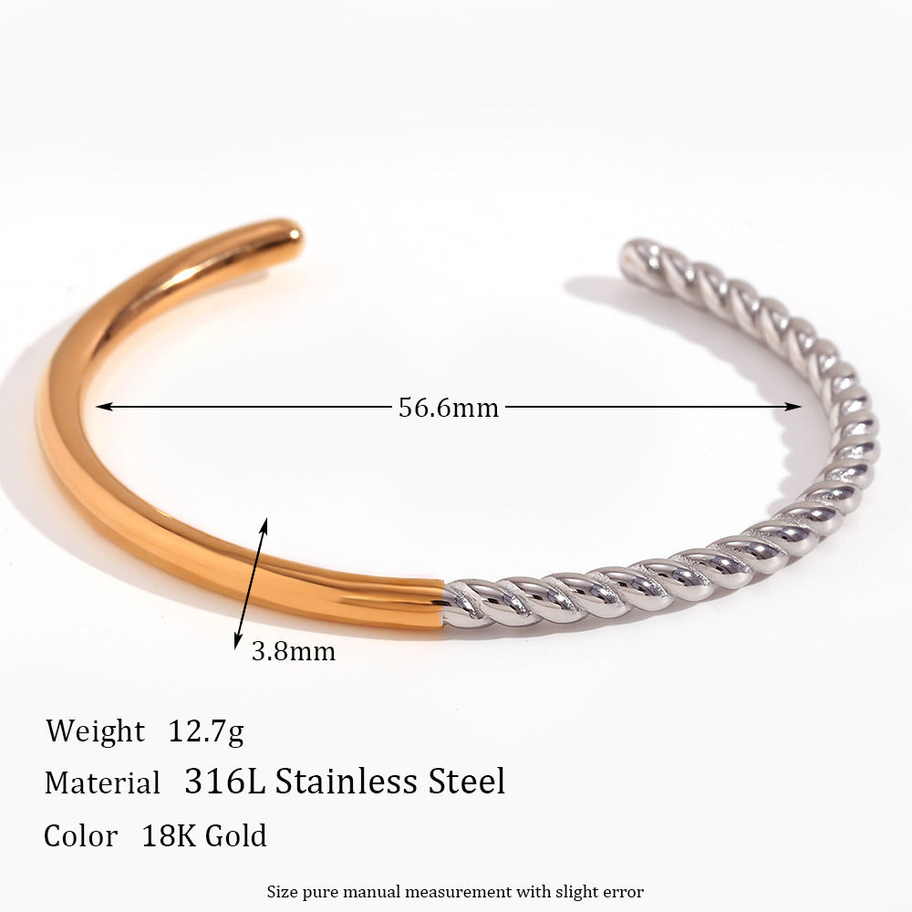 Bracciale Minimalista Elegante in Acciaio al Titanio con Design a Maglie Intrecciate Lucidate e Placcatura in Oro 18K da Donna