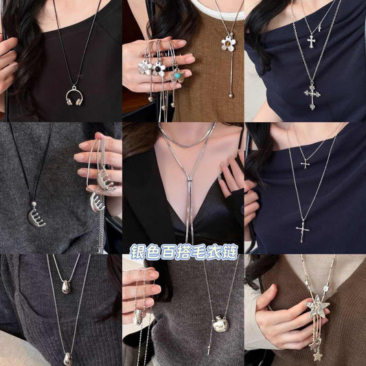 Collar Colgante Geométrico Minimalista de Aleación con Acabado Galvanizado para Mujer — Cadena de Suéter Ligera, Accesorio de Lujo Versátil
