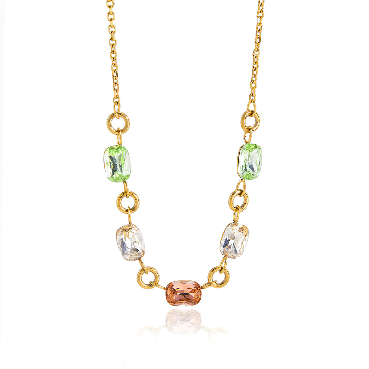 Minimalist Colorful Rhinestone Geometric Stainless Steel PVD Plated Necklace for Women