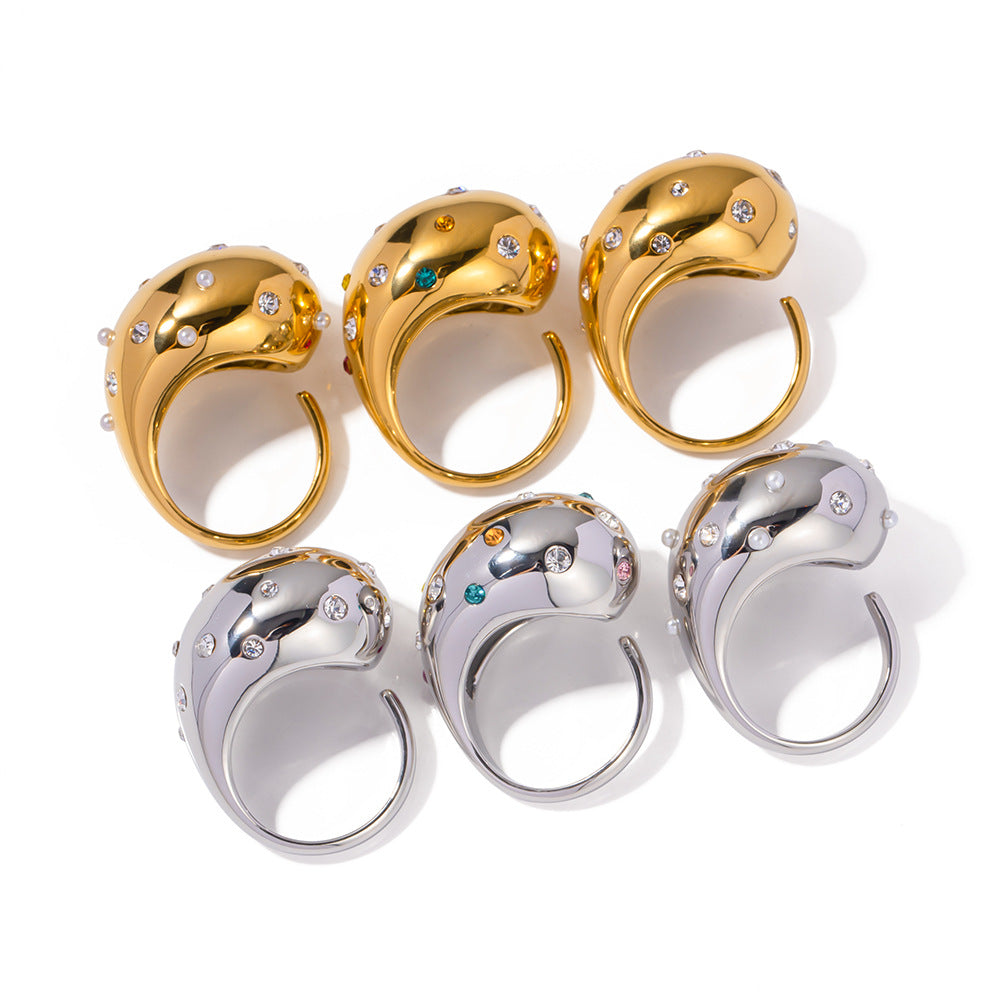 Anillo Abierto Geométrico de Moda Bañado en Oro de 18K Acero Inoxidable Joyería de Moda para Mujer