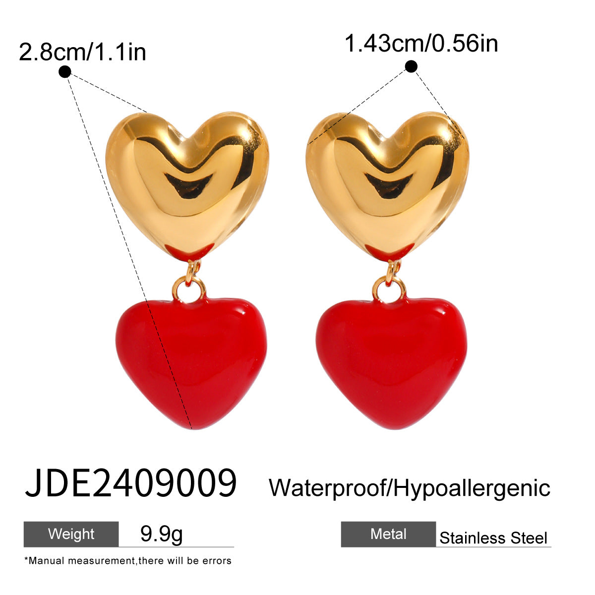 Orecchini minimalisti in acciaio inossidabile smaltato a forma di cuore con perle per donna