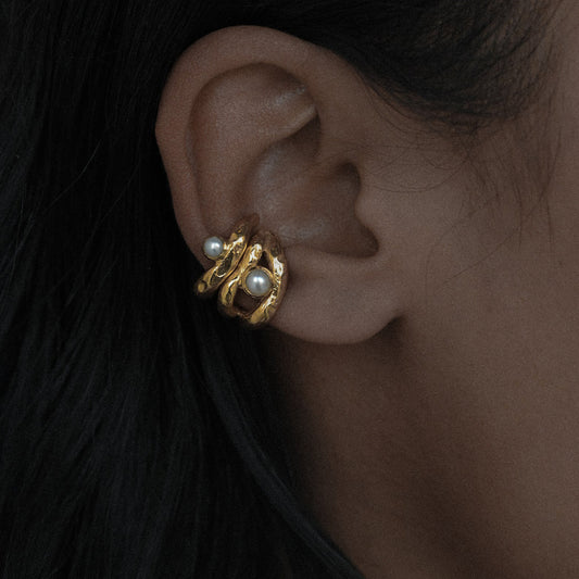 Elegant Geometric Stainless Steel Plated Pearl Ear Clips for Women