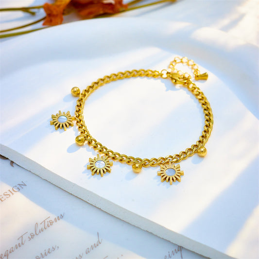 Minimalist Titanium Steel Shell Sunflower Pendant Bracelet with Plated Finish for Women