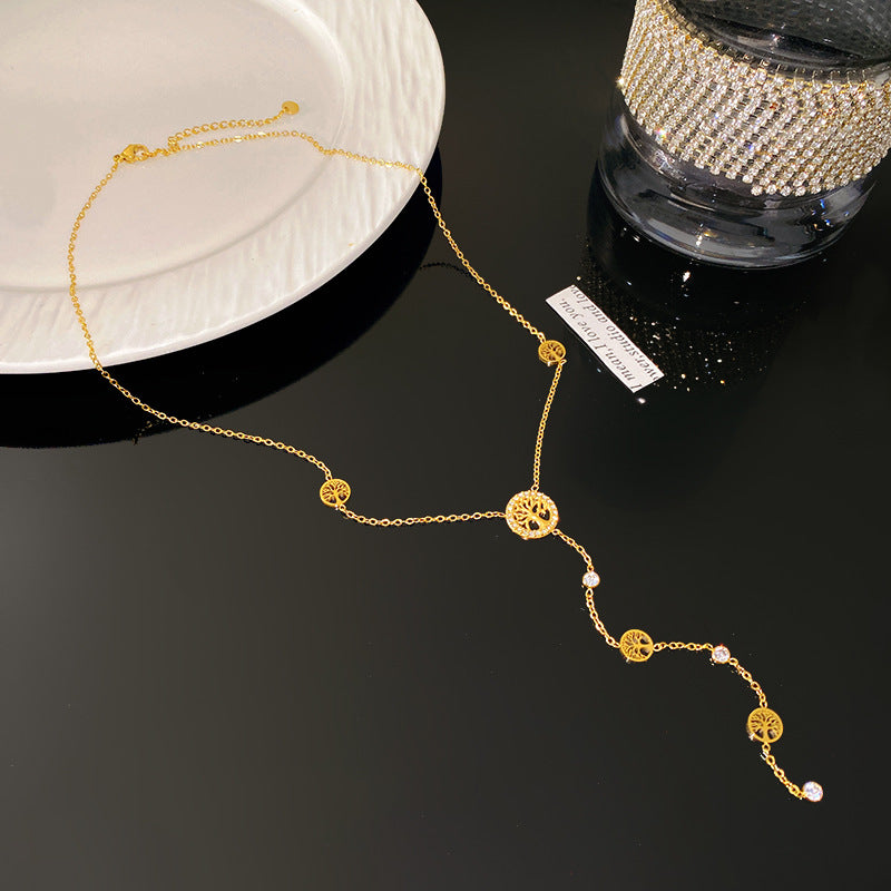 Geometric Rhinestone Inlaid Gold Plated Titanium Steel Necklace for Unisex