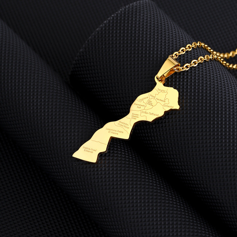 Collar con colgante geométrico marroquí de acero inoxidable con colgante de acero de titanio y acabado galvanizado para hombres y mujeres