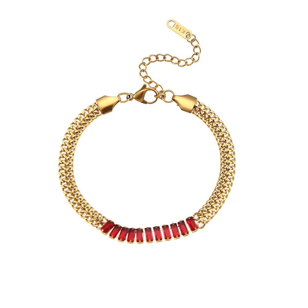 Minimalist Geometric Cuban Link Necklace with Zirconia Pendant and Stainless Steel Chain for Women