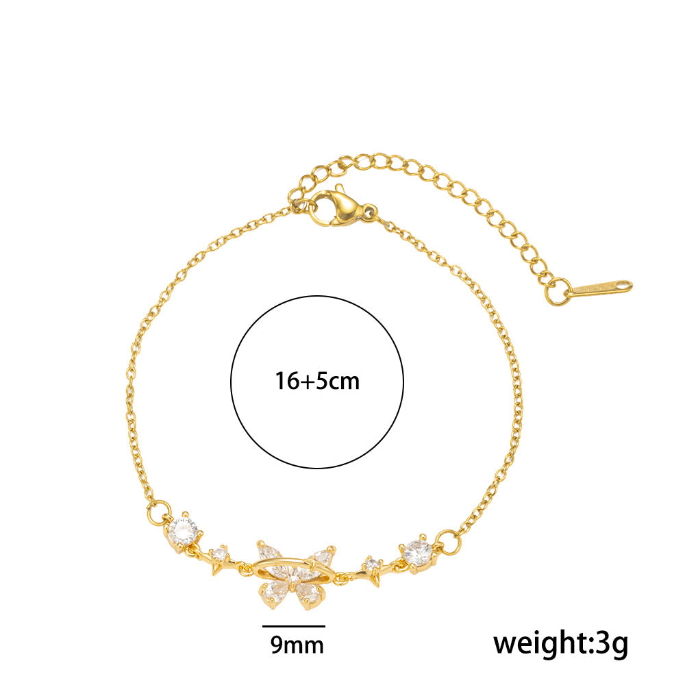 Elegante Bracciale a Fiocco in Acciaio al Titanio con Zirconi per Donna con Finitura Anallergica Placcata Sottovuoto
