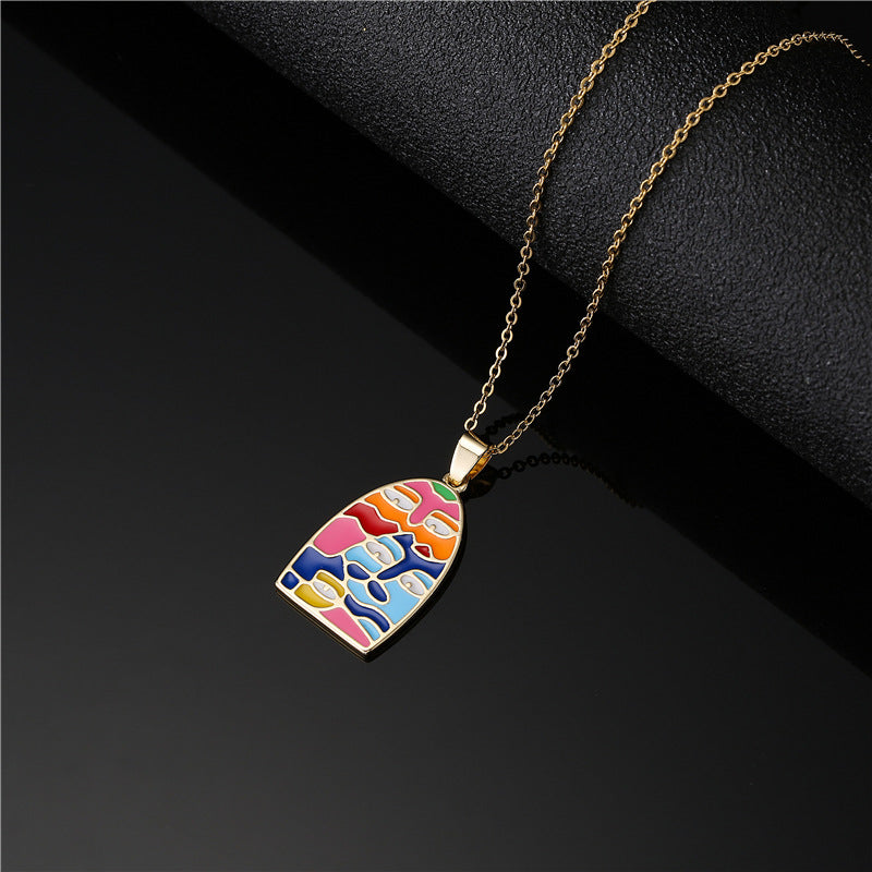 Geometric Drip Oil Gold Plated Brass Pendant Necklace with Cable Chain for Women