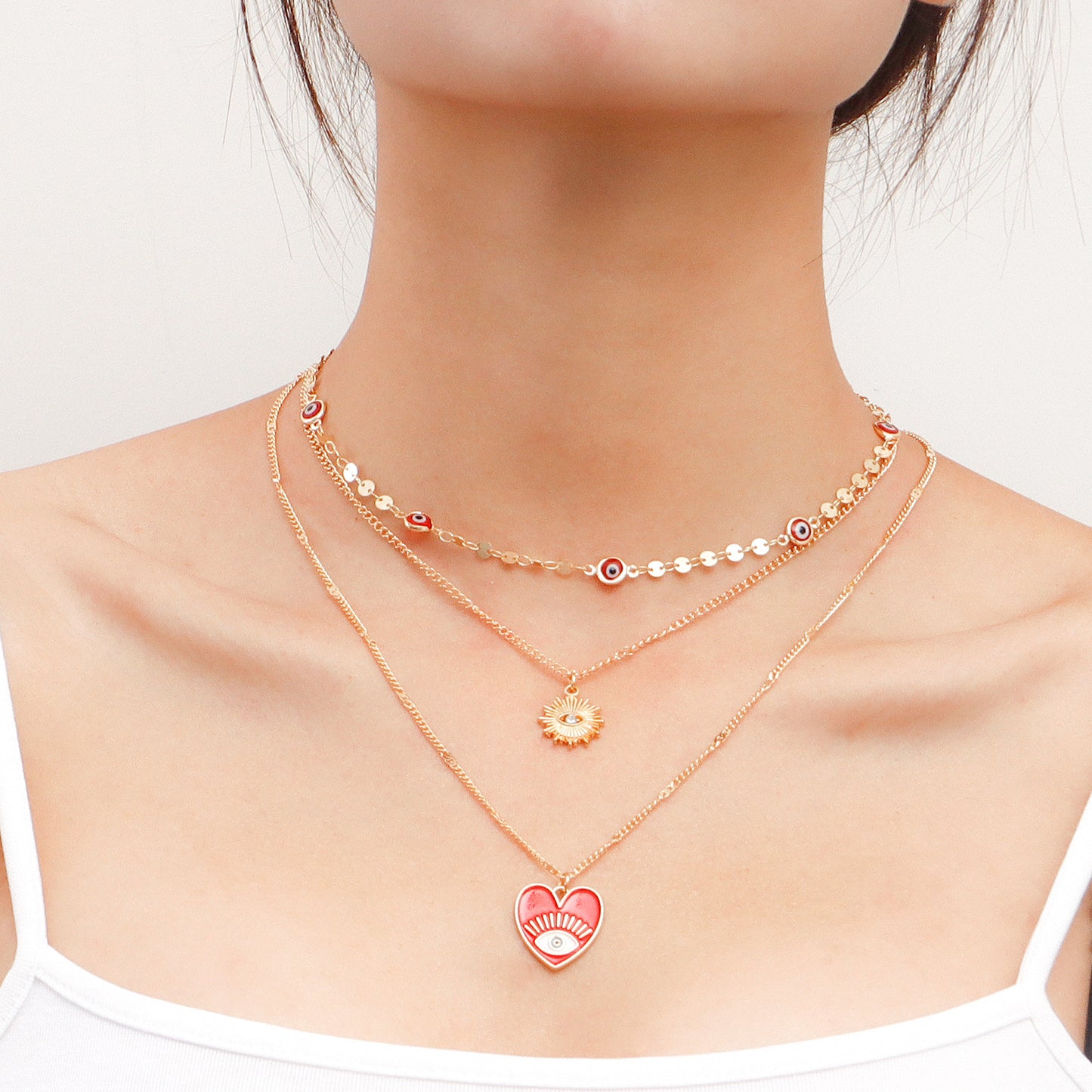 Minimalist Evil Eye Pendant Necklace for Women with Geometric Alloy Design and Plated Finish