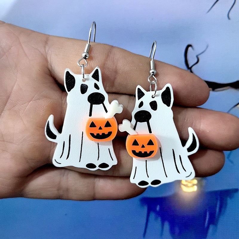 Orecchini Pendenti in Acrilico con Mostro Gatto a Tema Halloween, Fantasma e Teschio Stampati, Unisex
