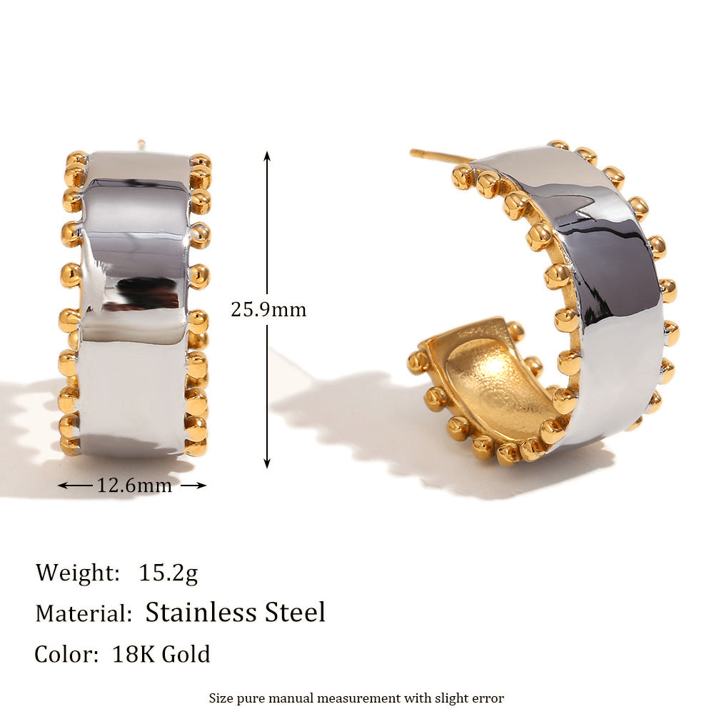 Elegant Business 18K Gold Plated Geometric Stainless Steel Bracelet Ring Earring Set for Women