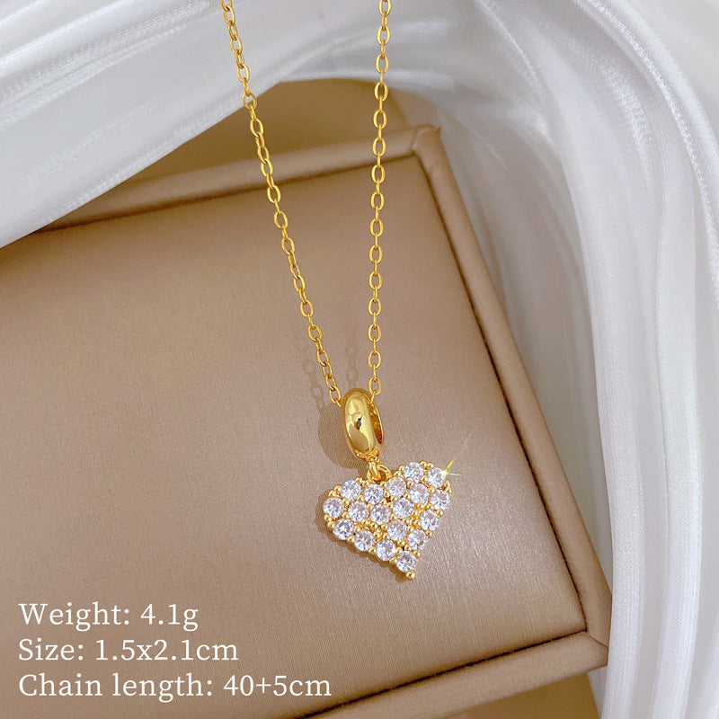 Sweet Cartoon Animal Micro-Inlaid Cubic Zirconia Brass Pendant Titanium Steel Necklace for Unisex
