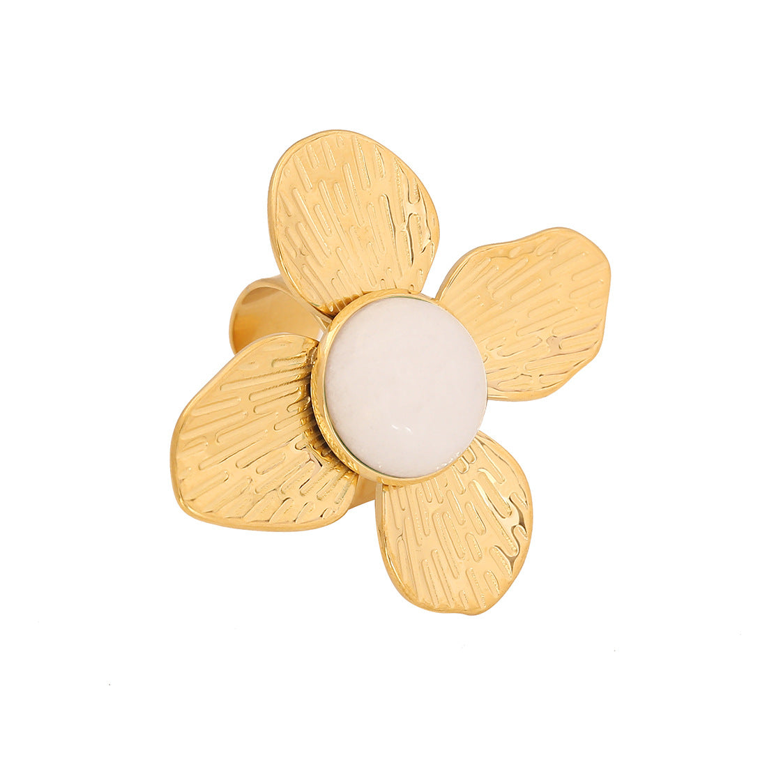 Anello da donna in acciaio inossidabile placcato a forma di petalo floreale, stile vintage francese
